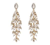 Clearine Boucles d'Oreilles Femme Mariage Mariée Cristal Multiples Feuilles Forme Marquise Champagne Ton Doré