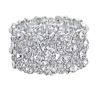 Clearine Bracelet Élastique Femme Style Magnifique Bijou Mariage Cristal Strass Cluster Extensible Ton d'argent Clair