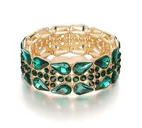 Clearine Bracelet Femme Art Déco Bal Élégant Double Rangée Ronde Goutte Cristal Grappe Extensible Clair Ton d'argent