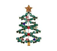 Clearine Broche Arbre de Noël Etoile Marquise Ronde Strass Cristal Banquet Epinglette pour Vêtements Vert Ton d'or