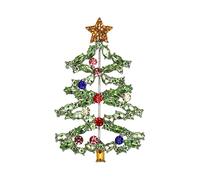 Clearine Broche Arbre de Noël Etoile Marquise Ronde Strass Cristal Banquet Epinglette pour Vêtements Vert Clair Ton d'argent