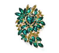 Clearine Broche Femme Marquise avec Grappe De Feuilles Strass en Forme Coeur pour Fête Mariage Vert Ton d'or