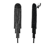 Clearine Clips d'oreilles Boucles Clip-on Gland Mode Longue Goutte Lustre Scintillement Strass Cristal pour Femme Clair Ton d'argent