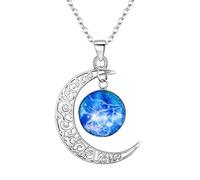 Clearine Collier 12 Constellations Astrologie Signes du Zodiaque Femme 925 Argent Lumineux Fluorescent Forme Lune Parure Cadeau Bijou Horoscope Bélier
