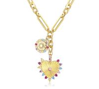 Clearine Collier en or épais pour femme - Tendance - Double amour - Cœur tournesol - Pendentif pour l'été - Bijou de plage - Accessoire hip hop - Cadeau multicolore - Ton doré