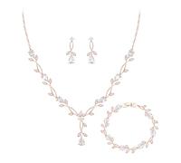 Clearine Ensemble de bijoux en zircone pour femmes mariées, collier pendentif avec gouttes marquise, pierre de naissance en forme de feuille, boucles d'oreilles, bracelet pour bal de promo, fête