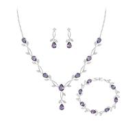 Clearine Ensemble de bijoux en zircone pour femmes mariées, collier pendentif goutte marquise pierre de naissance feuille, boucles d'oreilles, bracelet pour bal de promo