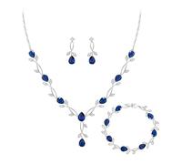 Clearine Ensemble de bijoux en zircone pour femmes mariées, collier pendentif goutte marquise pierre de naissance feuille, boucles d'oreilles, bracelet pour bal de promo, Groß