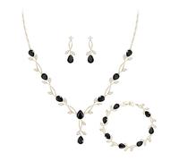 Clearine Ensemble de bijoux en zircone pour femmes mariées, collier pendentif goutte marquise pierre de naissance feuille, boucles d'oreilles, bracelet pour bal de promo