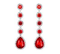 Clearine Femme Elégant Mariée Noces Cristal Goutte d'Eau Pendant d'Oreille Rouge