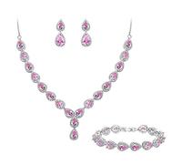 Clearine Femme Mariage Parure Goutte Cubic Zircon Infinity Figure 8 Y-Collier Tennis Bracelet Pendante Boucles d'oreile Série Tourmaline Rosé
