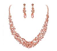 Clearine Femme Parure Bijoux Mariage Cristal Oval Cluster Collier Plastron Boucles d'oreilles Pendantes Champagne Ton d'or Rose
