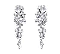 Clearine Mode d'emploi de mariage - Bijou fantaisie bohème diamant goutte en cristal Long lustre à clip Boucles d'oreilles élégantes Clair ton argenté, Cristal