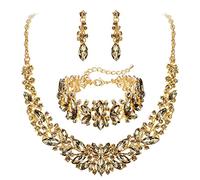 Clearine Parure Bijoux Mariage Cristal Oval Cluster Collier Boucles d'oreilles Bracelet Ensemble pour Femme Mariée 3PCS Brun Ton d'Or