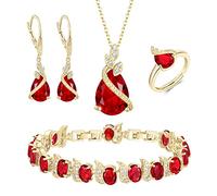 Clearine Parure de bijoux de mariage pour la mariée, collier en forme de larme en oxyde de zirconium, boucles d'oreilles, bracelet de tennis et bague réglable, cadeau pour fête des mères, un