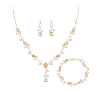 Clearine Parure de bijoux en zircone pour femmes mariées, collier pendentif avec gouttes marquise, pierre de naissance en forme de feuille, boucles d'oreilles, bracelet pour bal de promo, fête