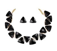 Clearine Parures Bijoux Triangle Cristal Collier et Boucles d'oreilles Ensemble Unique Quotidien pour Femme Noir
