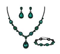Clearine Parures de Bijoux Multi Goutte d'eau Collier Boucles d'Oreilles Bracelet Cristal Mariage Mariée Fantaisie Femme Vert Ton Noir