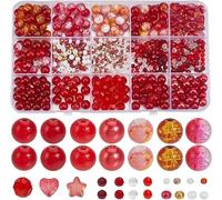 Clearlin 1 boîte de 22 perles de verre vert clair assorties, perles de cristal, mélange de printemps, de nature, de vacances, d'espacement, de graines, d'étoiles, de cœurs, craquelées(Red Series)