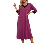 Clearlove Femmes Pyjama Chaud Manches Longues Pyjama Femmes V Neck Soft Pyjama Punch Pyjama, Rouge Foncé, L