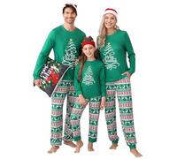 Clearlove Pyjama de Noël en deux pièces - Pyjama long - Tenue d'hiver - Vêtement de nuit pour femme, homme, enfant, Femme Vert, M