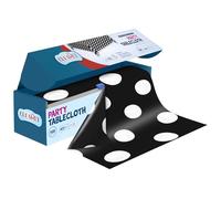 Clearly Polka Dot Rouleau de nappe en plastique noir et blanc avec cutter, 40 m² (132,1 x 2,999,7 cm), nappe jetable extra large en plastique pour fêtes, événements et réunions en plein air