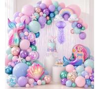 Cleboen Décoration Anniversaire Sirène - Arche de Ballons avec Ballon Sirène, Lanterne en Papier, Queue de Sirène, Coquillage, Ballon Arc-en-ciel, Ballon Méduse | Décoration de Fête Pour Fille