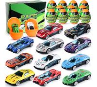 Cleboen Set de Voitures Jouets Surprise - Œufs Surprise avec Mini Voitures Métal, 12 Pièces, Blind Box Cars Jouet à Rétrofriction, Cadeau Anniversaire et Pâques pour Enfants dès 3 Ans