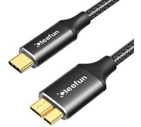 CLEEFUN Câble USB C vers Micro B 2m, USB 3.1 10 Gbit/s Micro B vers USB C pour Disque dur Externe,Seagae,WD,Toshiba,Westgate et plus encore-Nylon Tressé (Noir)