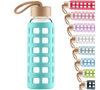 Cleesmil Sport Bouteille en Verre, Gourde Verre sans BPA avec Manchon en Silicone et Couvercle en Bambou 1000 ML (Bleu Aqua)