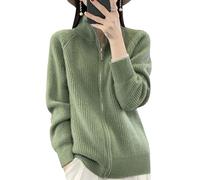 CLEIDE Pull Cardigan Zippé 100% Laine Mérinos pour Femme, Pulls Légers Col Roulé Chauds Tricotés Manches Longues Amples pour L'automne l'hiver (Color : Green, Size : XL)