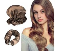 CLEK Lot de 2 bigoudis sans chaleur, cheveux courts avec filet à cheveux, bigoudis paresseux en satin pour dormir pendant la nuit, outils de coiffure à faire soi-même (marron)