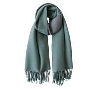 CLELLA Écharpe en cachemire pour femme - Double face - En coton avec pompons - Douce - Réutilisable, vert et gris foncé, taille unique