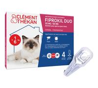 Clément Thékan - Anti-puces et Anti-tiques pour Chats - Protection 2 en 1 : Protège Votre Chat et Son Environnement - Actif Contre Les œufs de puces - 4 pipettes Fiprokil Duo (50mg/60mg)
