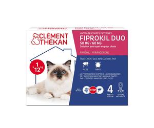 Clément Thékan Anti-Puces et Anti-Tiques pour Chat - Double action : Elimine les parasites & larves/oeufs Protège votre animal son environnement 4 Pipettes Spot On Pipette(S) Unidose(S) pc(s)