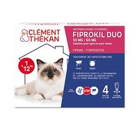 Clément Thékan - Anti-puces et Anti-tiques pour Chats - Protection 2 en 1 : Protège Votre Chat et Son Environnement - Actif Contre Les œufs de puces - 4 pipettes Fiprokil Duo (50mg/60mg)