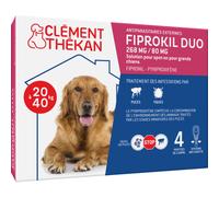 Clément Thékan Fiprokil Duo Solution Anti-Puces Grand Chien 20-40kg Double Action 4 Pipettes