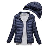 Clementie Doudoune avec Capuche Femme, Doudoune légère Automne et Hiver Veste Thermique Courte à Capuche pour Femme (Capuchon Amovible) (XL,Bleu Marine)