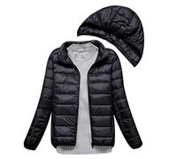 Clementie Doudoune avec Capuche Femme, Doudoune légère Automne et Hiver Veste Thermique Courte à Capuche pour Femme (Capuchon Amovible) (M,Noir)