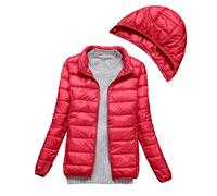 Clementie Doudoune avec Capuche Femme, Doudoune légère Automne et Hiver Veste Thermique Courte à Capuche pour Femme (Capuchon Amovible) (XXL,Rouge 02)