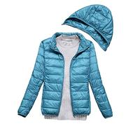 Clementie Doudoune avec Capuche Femme, Doudoune légère Automne et Hiver Veste Thermique Courte à Capuche pour Femme (Capuchon Amovible) (XL,Bleu)