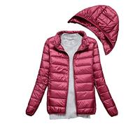 Clementie Doudoune avec Capuche Femme, Doudoune légère Automne et Hiver Veste Thermique Courte à Capuche pour Femme (Capuchon Amovible) (L,Rouge 03)
