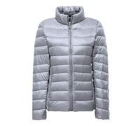 Clementie Femme Doudoune Courte Duvet et Plume Col Montant Légère et Chaude Déperlant,Doudoune à Manches Longues Femme (L,Gris)