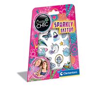 Clementoni - 18685 - Crazy Chic - Sparkly Tattoo - Kit de Tatouages Scintillants temporaires et Autocollants pour Enfants - Avec Motifs Divers et Variés - Tattoo BFF