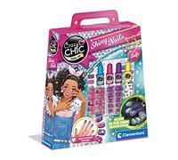 Clementoni - 18689 - Crazy Chic Make Up - Shiny Nails - Kit Créatif de Décoration d'Ongles pour Enfants - Faux Ongles, Autocollants à Motifs, et Vernis - Brille dans Le Noir