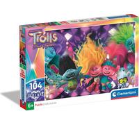 Clementoni - 20191 - Brilliant Puzzle - Trolls 3 - Puzzle 104 pièces à partir de 6 ans, Puzzle coloré pour enfants avec une luminosité et une intensité de couleurs particulières, Jeu d'adresse pour en