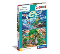 Clementoni - 21613 - Supercolor - Disney Classics - 2 x 60 Pièces - Puzzles Peterpan et Le Livre de la Jungle - Jeu de Création et Logique pour Enfants à partir de 4 Ans et Plus