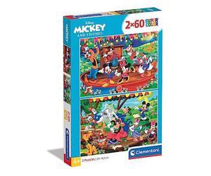 Clementoni - 21620 - Supercolor - Disney - Mickey et Ses Amis - 2 x 60 Pièces - Puzzles du Dessin Animé - Jeu de Création et Logique pour Enfants à partir de 4 Ans et Plus -
