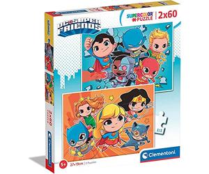 Clementoni - 21624 - Supercolor Puzzle - DC Comics Superfriends - 2x60 Pièces, Puzzle Enfants 4 Ans, Boîte De 2 Puzzles (60 Pièces), Puzzle Dessin Animé - Fabriqué en Italie