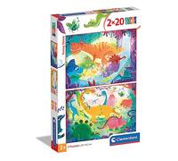 Clementoni - 24755 - Dinos Rigolos - 2 x 20 Pièces - Puzzles des Créatures Préhistoriques - Jeu de Création et Logique pour Enfants à partir de 3 Ans et Plus